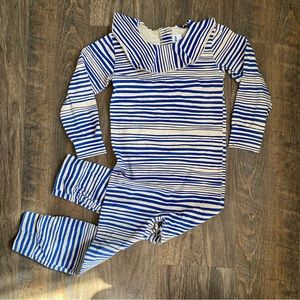 Mini Rodini collared striped beige & blue bodysuit